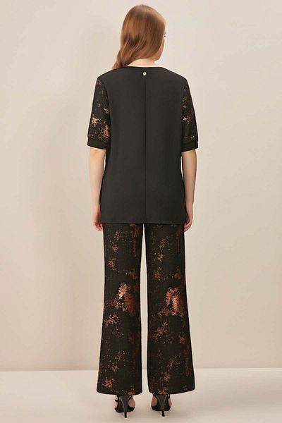 Guitar Wide Leg Black Tweed Trousers