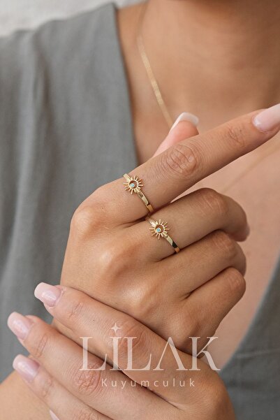 LİLAK KUYUMCULUK 14 Ayar Altın Firuze Taşlı Güneş Işığı Yüzük