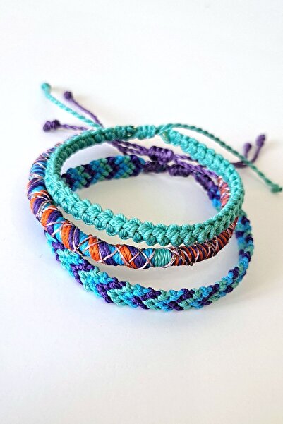 AYS TASARIM 3'lü Çok Renkli Şans Bilekliği Arkadaşlık Bilekliği Rasta İp Bile...