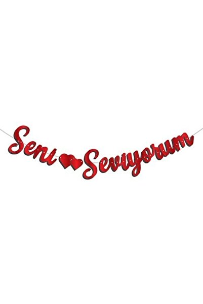 Deniz Party Store Kırmızı Seni Seviyorum Kaligrafi Yazı