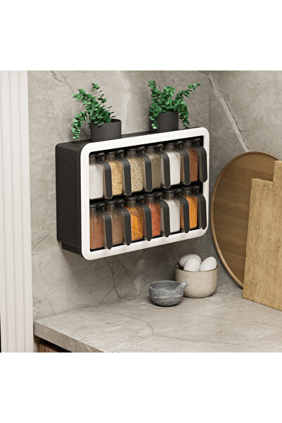 Citim 12-Piece Spice Bowl Set with Stand - Adhesive, Spoon and Labeled Lid