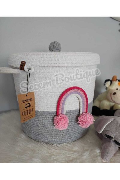 Secem Boutique Toy Basket 30X30, Dirty Basket, Covered Basket, Children's Room Organizer, Wicker Basket