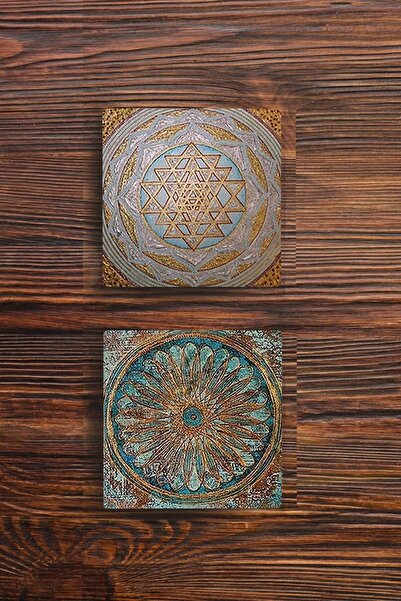 Begoloni Stone Decor طقم قواعد أكواب حجرية مطبوع عليها زهرة اللوتس وزهرة الحياة مكون من 2 قاعدة أكواب حجرية