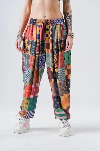 Namaste Vintage Unisex Retro Baggy Trousers - Elastic Waist and Legs, Thick Fabric