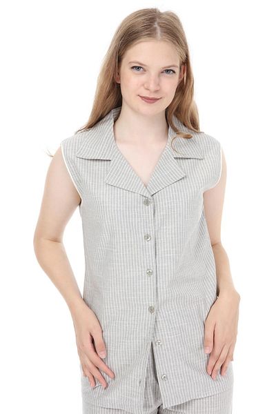 LadyMina Pijama Lenjerie cu dungi gri - Set de două piese cu mâneci zero