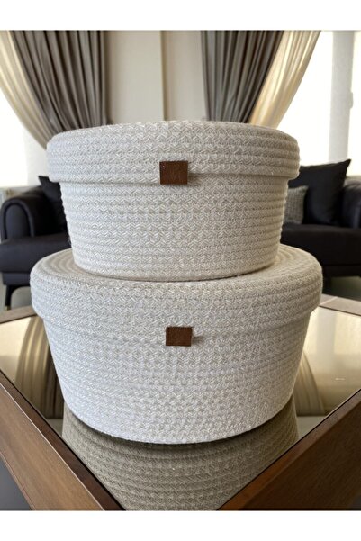 ASL CONCEPT Set of 2 Ecru Round Baskets with Lid - 29X14/24X12
