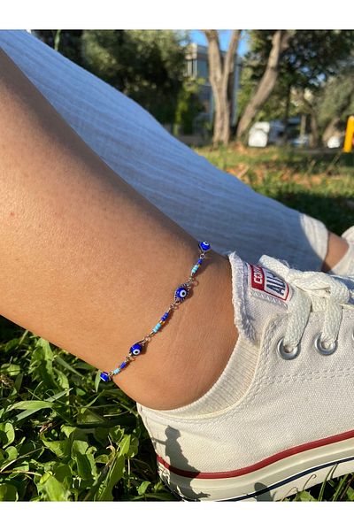 pisay takı & aksesuar Navy Blue Evil Eye Beaded Wrist and Anklet Set