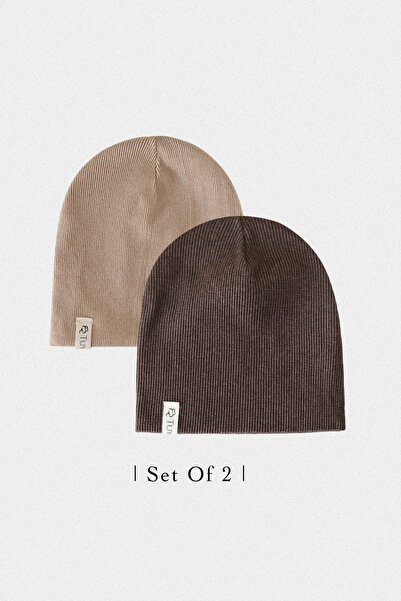 Doğan Collection Brown - Camel 2-Piece Ribbed Beanie