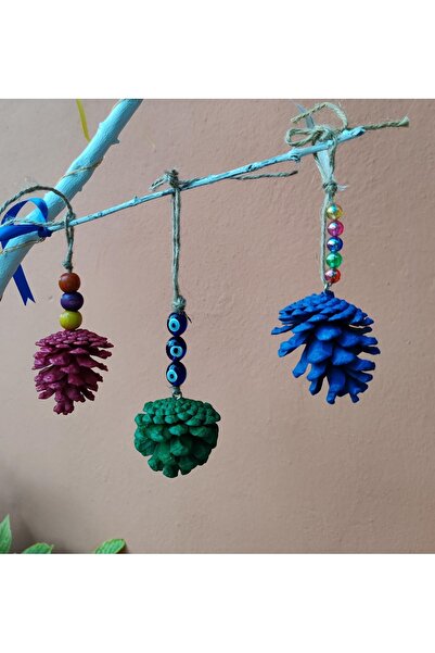 Butik 3 Adet Renkli ve Boncuklu Çam Kozalağı, Duvar Dekorasyon Ürünleri, Ev, ...