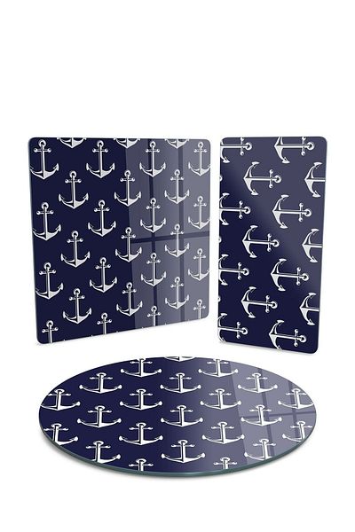 Decovetro Mixed Set of 3 - Glass Presentation Serving Plate, Marine Anchor
