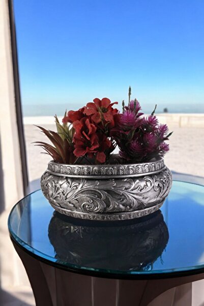 Stein Kohle Çiçek Saksısı Dekoratif Kaktüs Saksı 1 Adet Gümüş Eskitme Renk Uy...