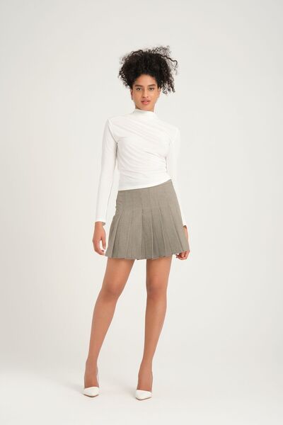 monanora Kadın Pileli Kareli Ekose Mini Etek