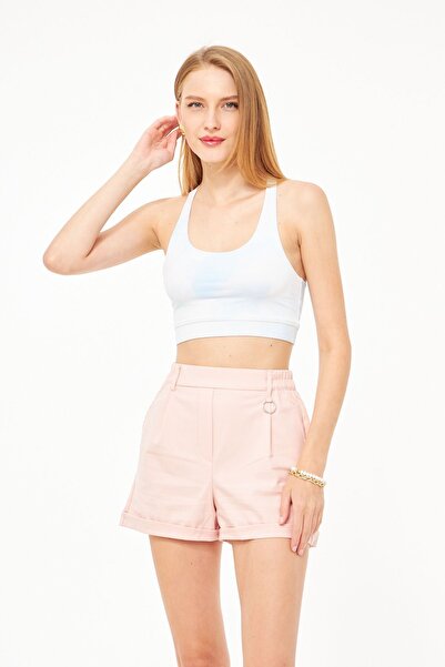 Kutaf Pembe Lastikli Bel Pili Detaylı Şort