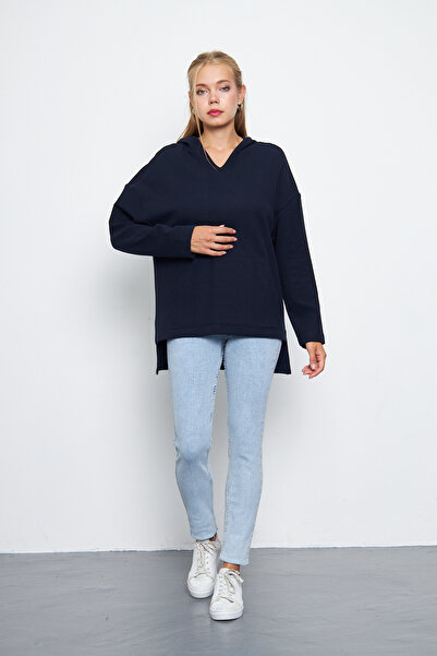 ESPİNA Жіночий оверсайз светр з V-подібним вирізом, капюшоном і кишенями