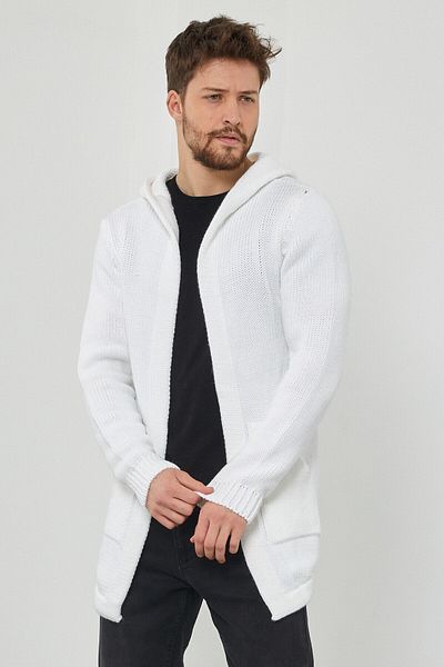 BLUE STREET Men's White Patterned Knitwear Cardigan - Hrk8085R04S