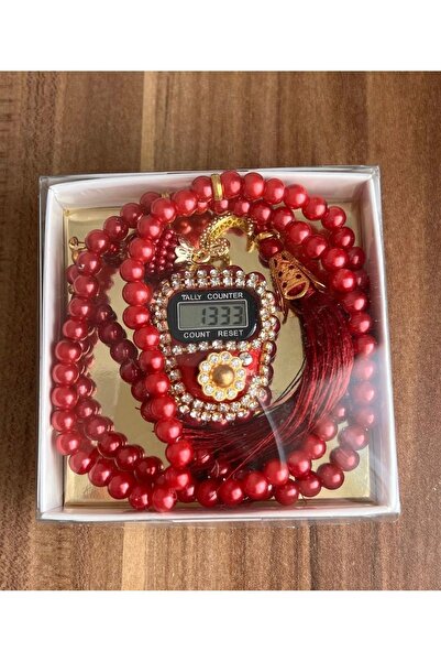 çeyizlik setim هدية مجموعة مسبحة زكيرماتيك حمراء ولؤلؤ