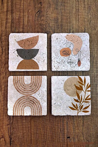 Begoloni Stone Decor طقم قواعد أكواب من الحجر الطبيعي بنمط حديث مطبوع 4 قطع 1...