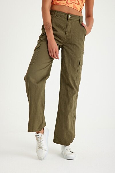 Kutaf Yüksek Bel Wide Leg Kargo Pantolon