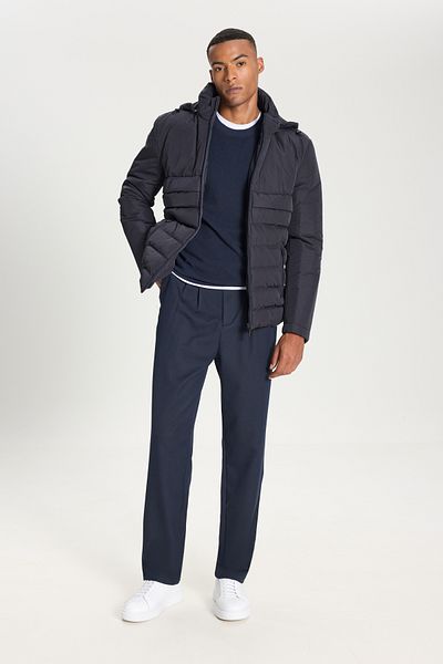 AC&Co / Altınyıldız Classics Ανδρικό παλτό Navy Blue - Standard Fit, Stand γιακά και πλαϊνές τσέπες