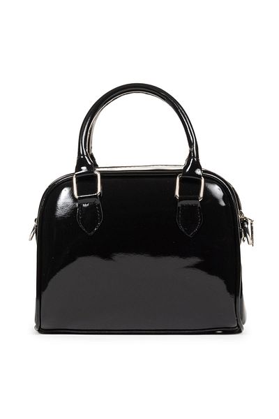 macharel jeans Soft Textured Black Patent Leather Small Size Crossbody Bag