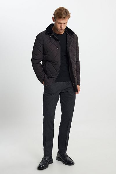 AC&Co / Altınyıldız Classics Ανδρικό μαύρο όρθιο γιακά - παλτό Standard Fit με πλαϊνές τσέπες