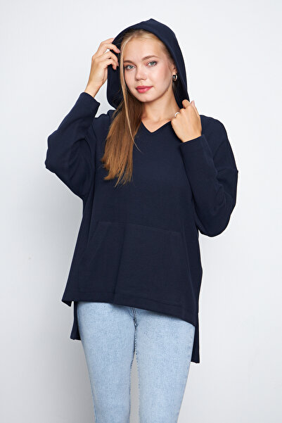 ESPİNA Жіночий оверсайз светр з V-подібним вирізом, капюшоном і кишенями