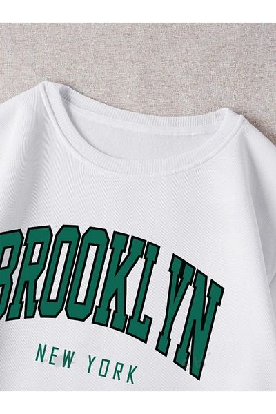 RASCHA Φούτερ Unisex White Brooklyn με στάμπα Oversize Crew Neck