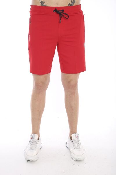 NEED LİFE Erkek Kırmızı Koton Cepleri Fermuarlı Beli Lastikli Şort