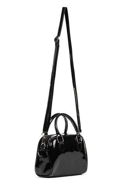 macharel jeans Soft Textured Black Patent Leather Small Size Crossbody Bag