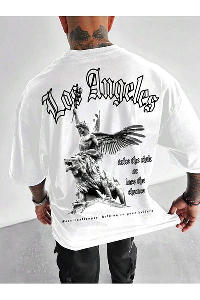 RASCHA Ανδρικό μπλουζάκι με στάμπα Los Angeles White Back Lion