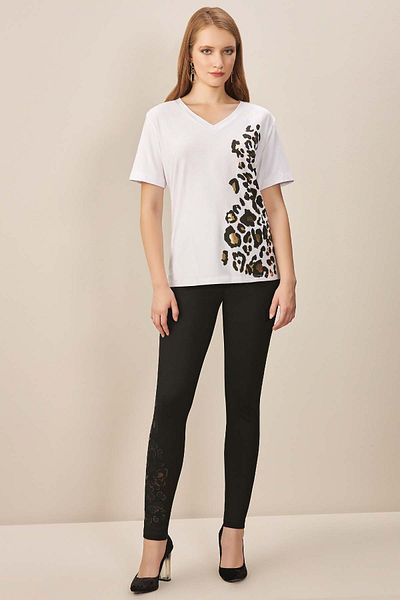 Guitar White V-Neck Combed Cotton Blouse