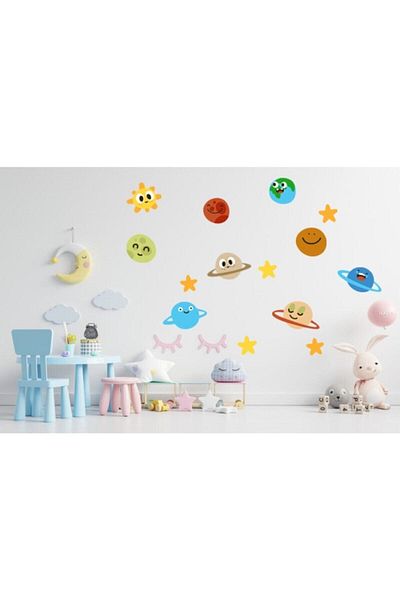 Sepet Yıldızı Cute Planets Camera Copiilor Tapet Accesorii Ornament Autocolant Perete 70x70 Cm