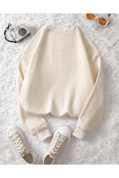 RASCHA Φούτερ Unisex Beige Cest La Vie με στάμπα Oversize Crew Neck