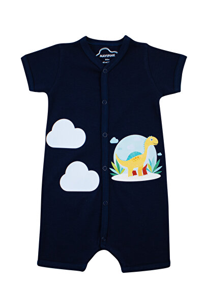 Mavipink Erkek Bebek %100 Pamuk Dinazor Baskılı Romper Kısa Şort Tulum
