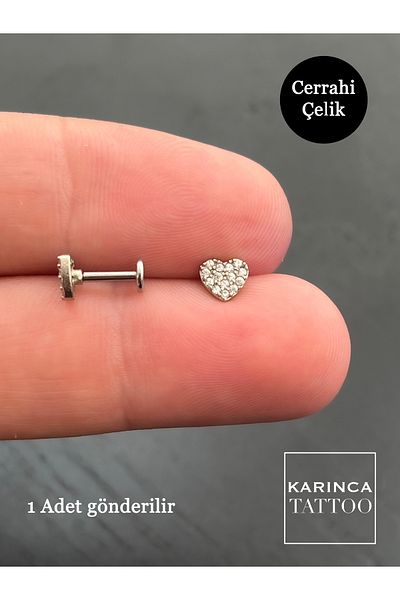 Karınca Piercing Heart Rhinestone Elite Surgical Steel Piercing 6 mm Ear Flat Forward Helix Cartilage Tragus Earrings