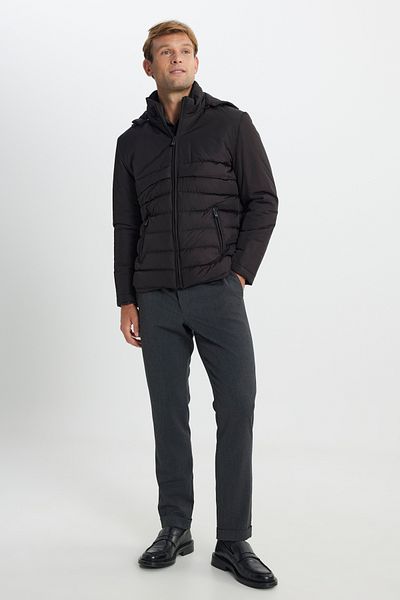 AC&Co / Altınyıldız Classics Μαύρο ανδρικό παλτό - Standard Fit, κουκούλα, γιακάς και πλαϊνές τσέπες