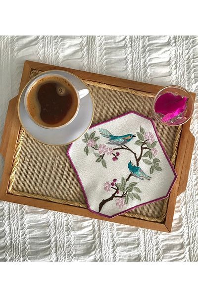 Soft Colours 2 Pieces Decorative Birds On The Branch Pattern Cocktail Presentation Napkin Coffee Side