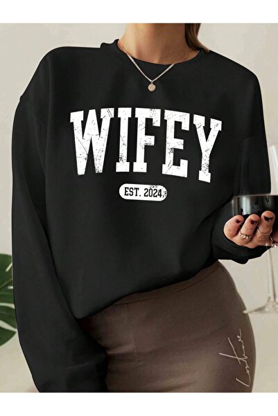 mercoledi Wifey 2024 - Hanorac oversize pentru femei cu imprimeu căsătorit, c...