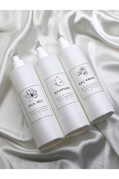 DEKOZOR COMPANY 3'lü Şampuan Saç Kremi Duş Jeli Şişesi Plastik