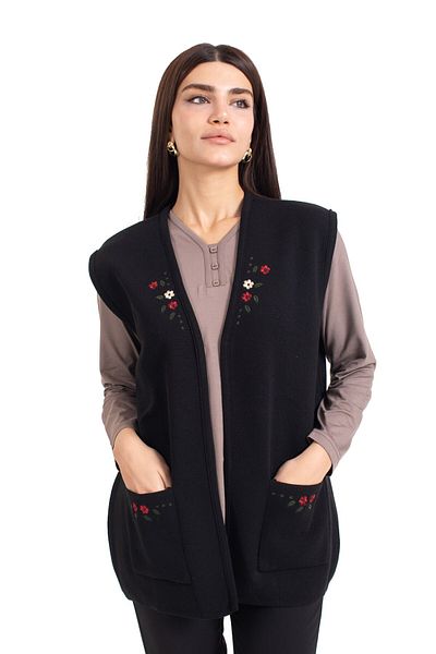 Mutlu City Middle Age and Above Embroidered Knitwear Mother Vest - Buttonless Cross Stitch Pattern 310
