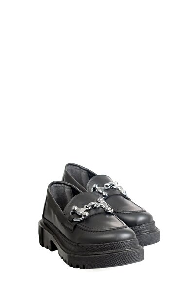 ayakkabiyolla Siyah Kalın Taban Tokalı Laofer Babet Ayakkabı