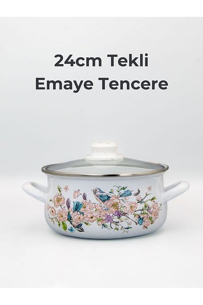 Bonera 24cm Bird Patterned - Single Enamel Casserole Pot with Glass Lid