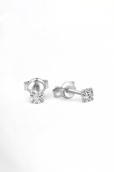 jelux silver Gümüş 925 Ayar 3 mm Premium Star Kesim Zirkon Taşlı Çivili Küpe