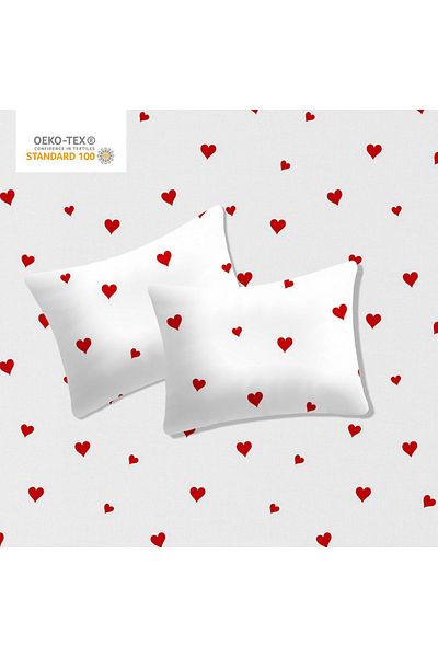 Lief Home Red Heart Patterned Baby Pillow Case - 100% Cotton, 35x45 cm, 2 Pieces