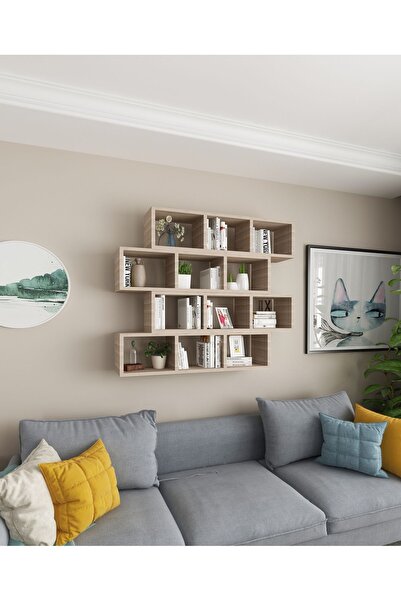 Dekormer Design Kitaplık Modern Duvar Rafı Salon Yatay 4 Lü Takım Cordoba