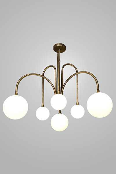 Fivorno Aydınlatma Bubble Wave 6 Kollu Eskitme Renk Kaplamalı Opal Camlı G9 Duy Tipli Avize