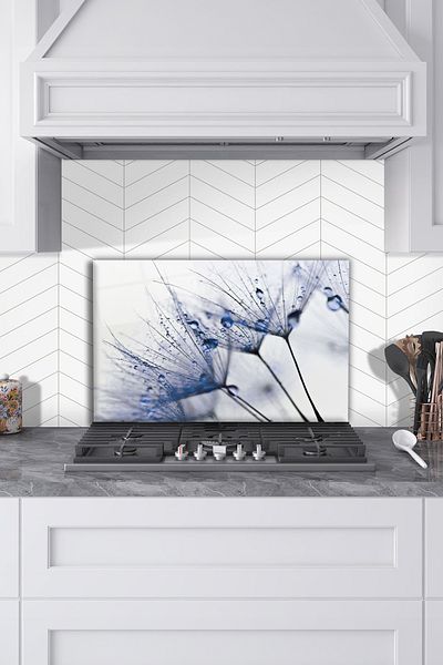 Rosyvien Blue Dandelion - Protector pentru aragaz din sticla, protectie pentru bucatarie incorporata si blat, cu temperat si rodaj