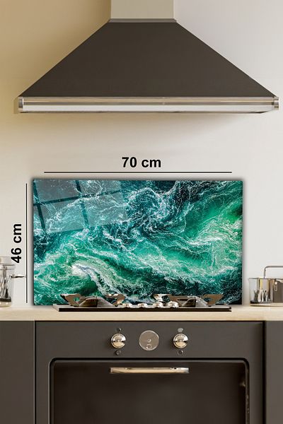 Rosyvien Protector din spate pentru aragaz din sticlă Ocean Wave, protecție încorporată pentru bucătărie și blat, cu temperat și roată