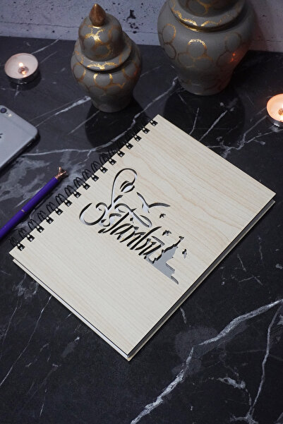 markcat Istanbul Themed Lined Wooden Cover Notebook - Agenda and School Notebook (A5 - 120 Pages)