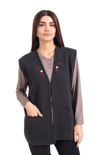 Mutlu City Women's Middle Age and Above Knitwear Knitted Buttonless Cross Stitch Pattern Embroidered Mother Vest 310